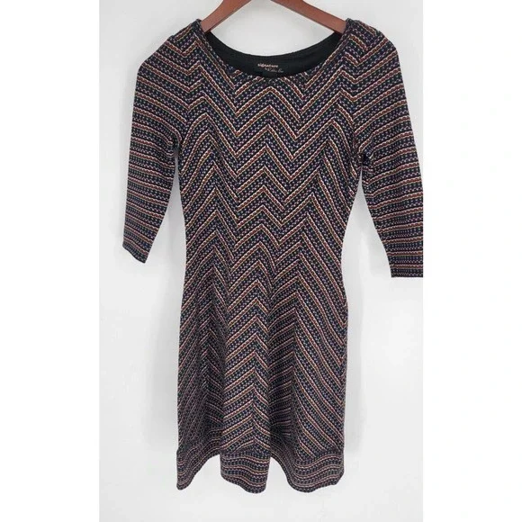 Robbie Bee Dresses | Signature By Robbie Bee Striped Blue Red Yellow Fit And Flare Dress Women's Ps | Color: Blue/Red | Size: S | Thriftyuncleben's